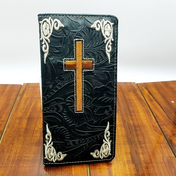 Cross Mens WalletWestern Bifold embroidered floral print faux leather